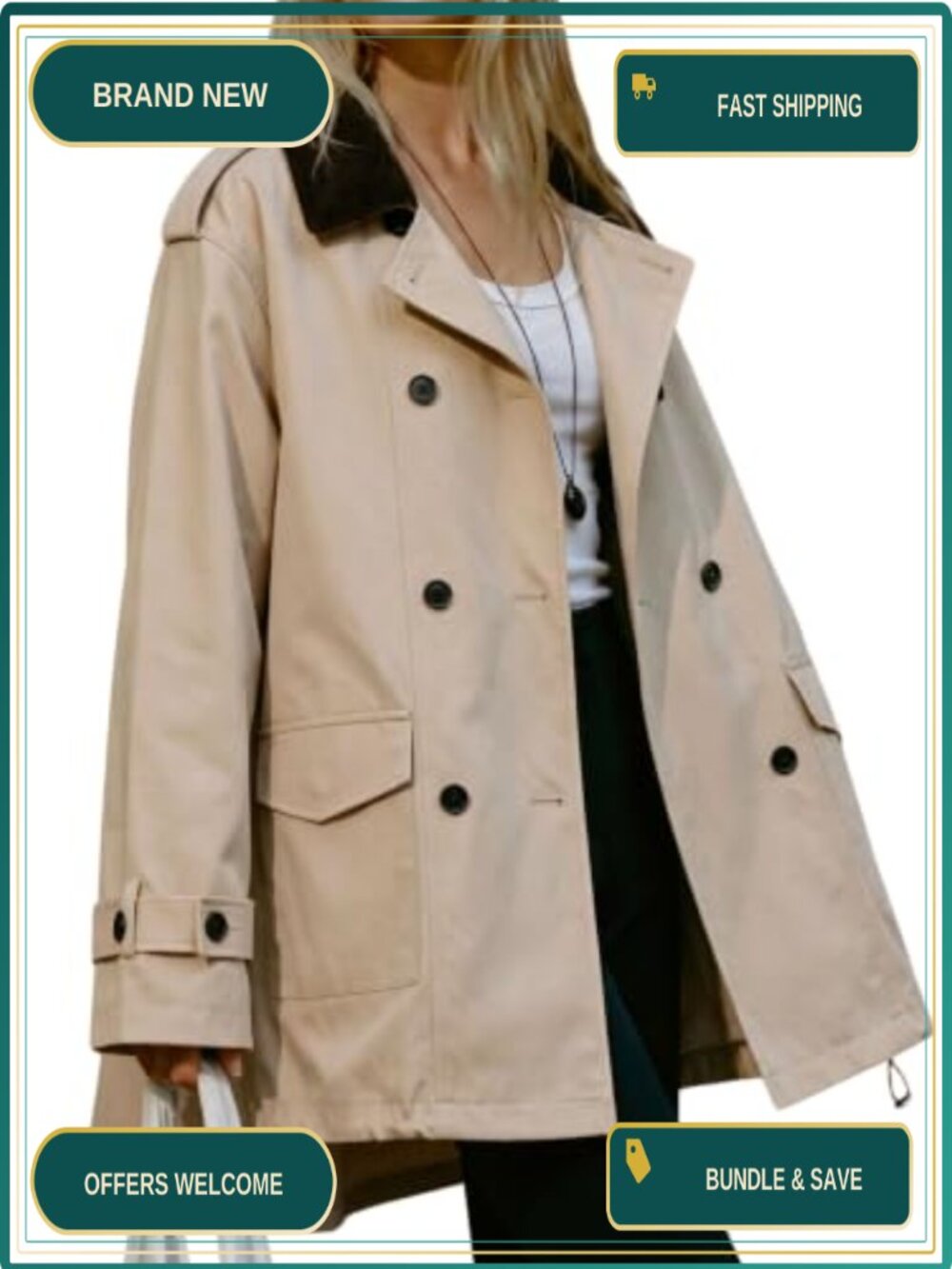 Oversized Trench Coat Double Breasted High Low Hem Corduroy Lapel Fall Jacket
